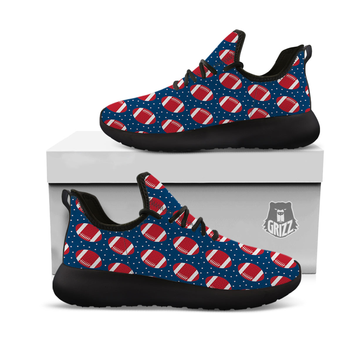 American Football Ball Print Pattern Black Athletic Shoes-grizzshop