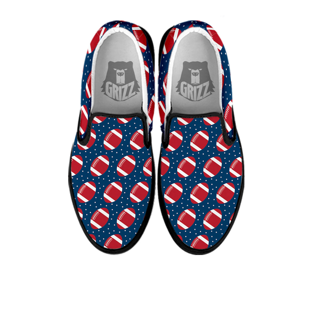 American Football Ball Print Pattern Black Slip On Shoes-grizzshop