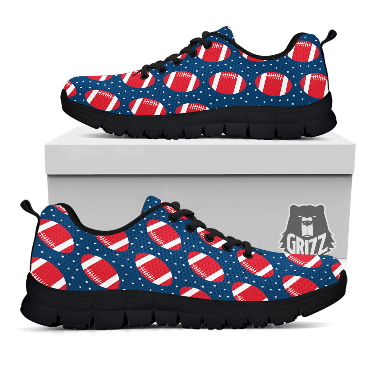 American Football Ball Print Pattern Black Sneaker-grizzshop