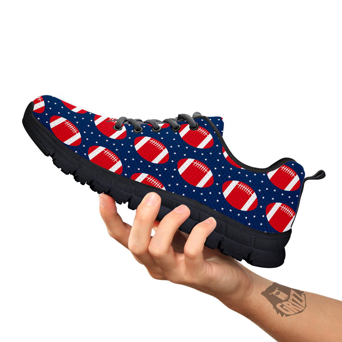 American Football Ball Print Pattern Black Sneaker-grizzshop