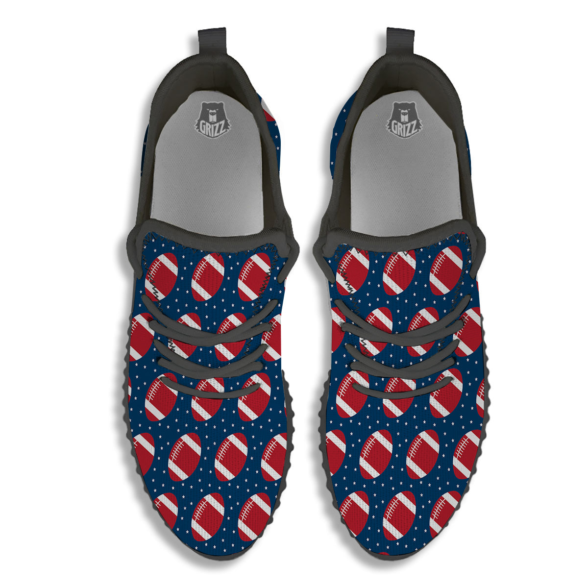 American Football Ball Print Pattern Black Walking Shoes-grizzshop