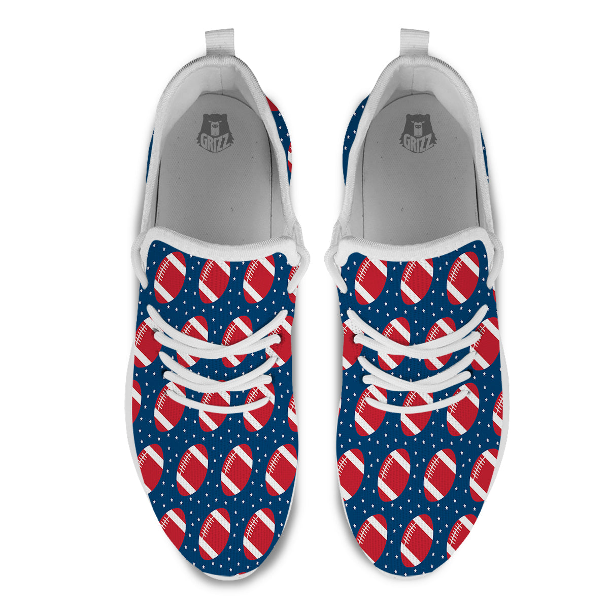 American Football Ball Print Pattern White Athletic Shoes-grizzshop