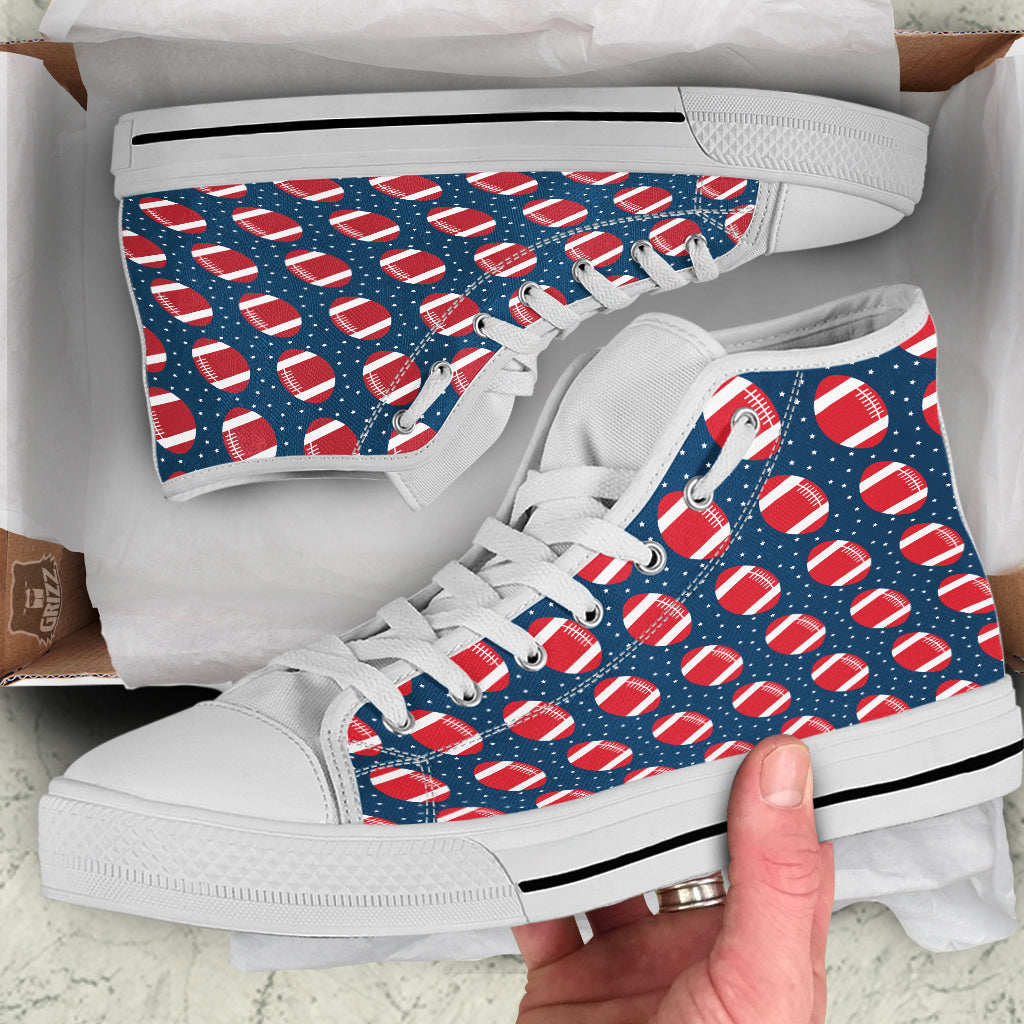 American Football Ball Print Pattern White High Top Shoes-grizzshop