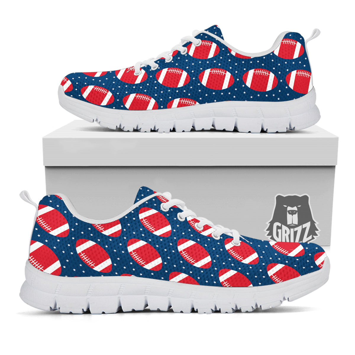 American Football Ball Print Pattern White Sneaker-grizzshop