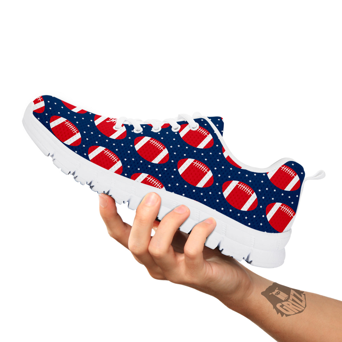 American Football Ball Print Pattern White Sneaker-grizzshop
