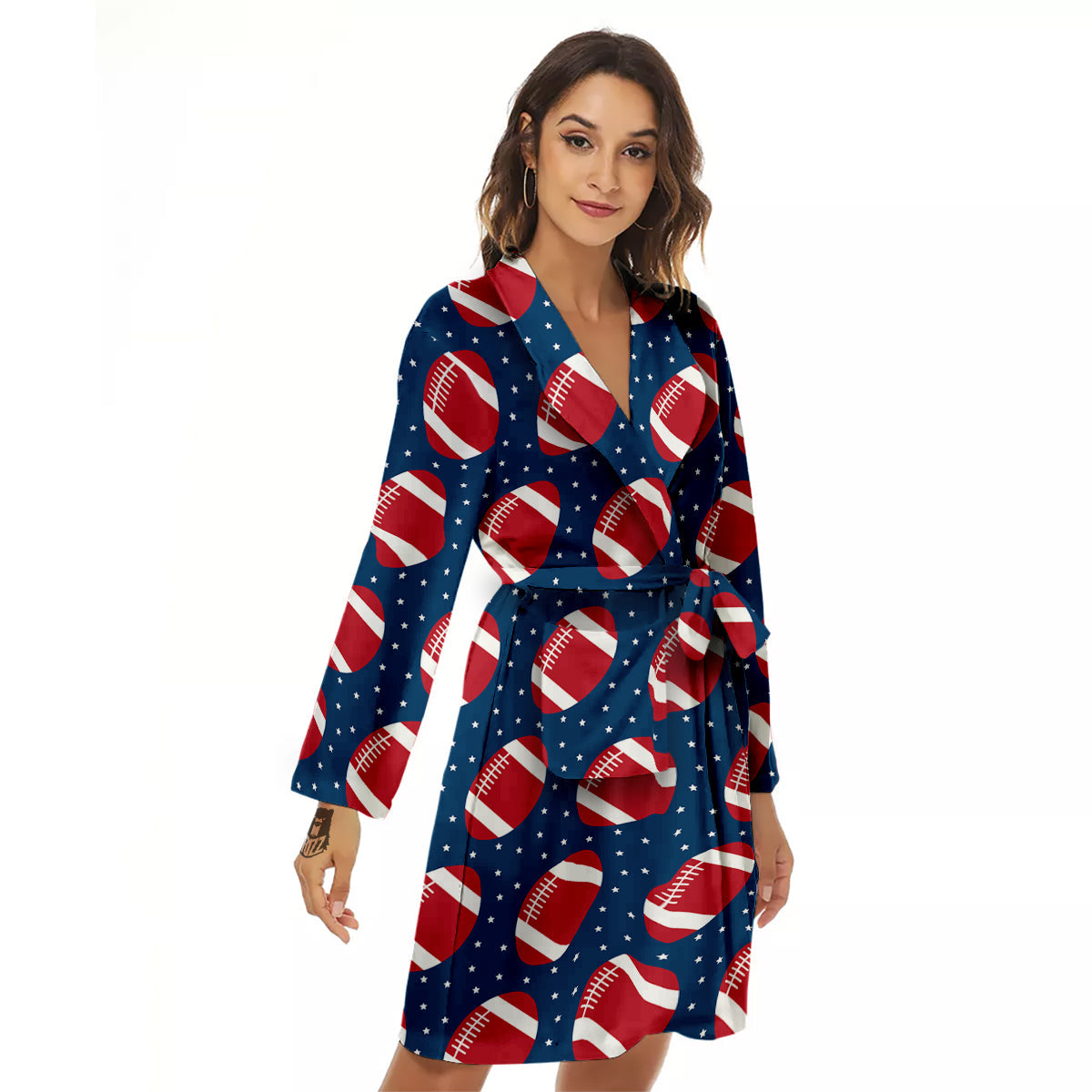 American Football Ball Print Pattern Women's Robe-grizzshop