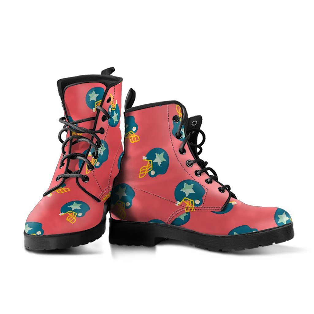 American Football Pattern Print Men Women Leather Boots-grizzshop