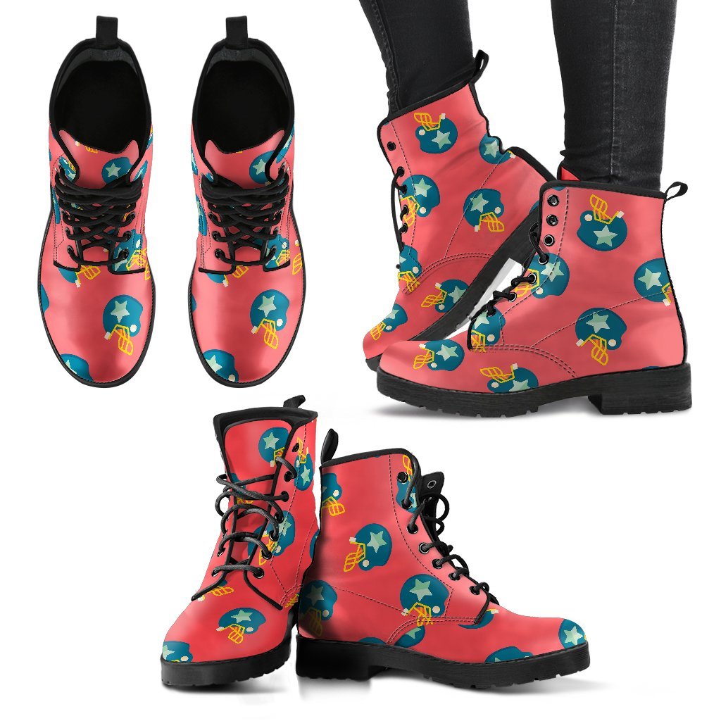 American Football Pattern Print Men Women Leather Boots-grizzshop
