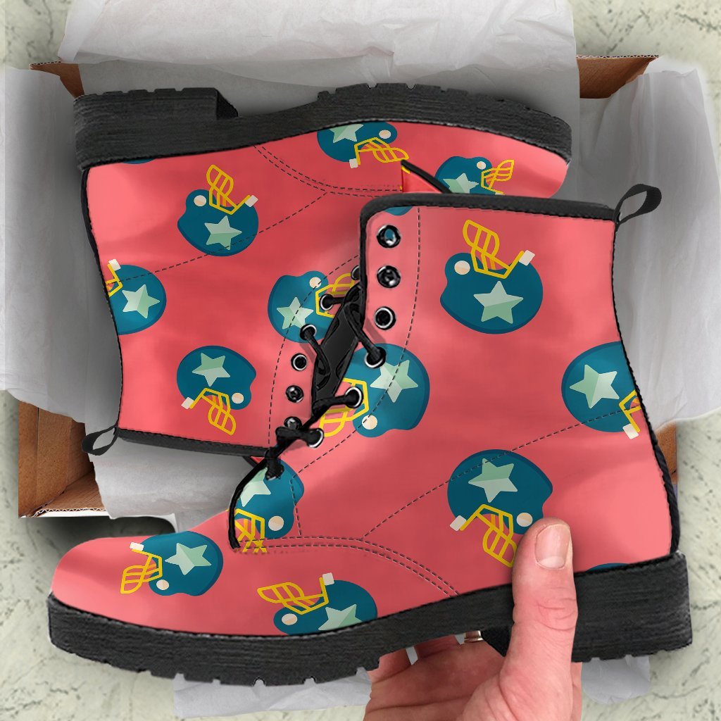 American Football Pattern Print Men Women Leather Boots-grizzshop