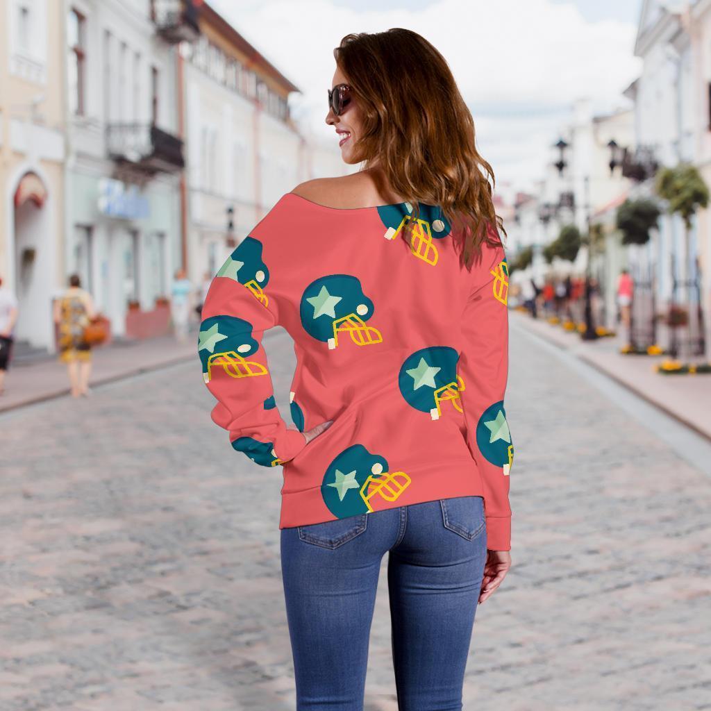 American Football Pattern Print Women Off Shoulder Sweatshirt-grizzshop