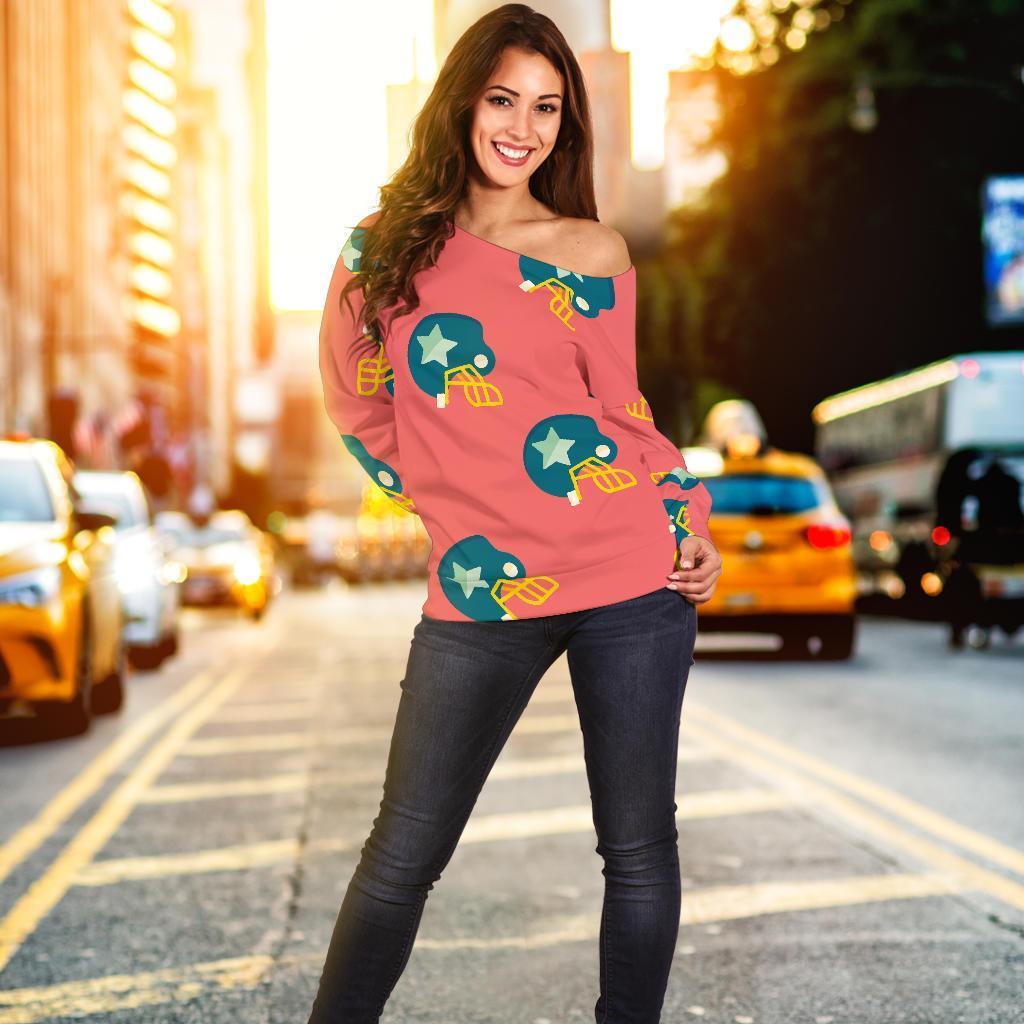 American Football Pattern Print Women Off Shoulder Sweatshirt-grizzshop