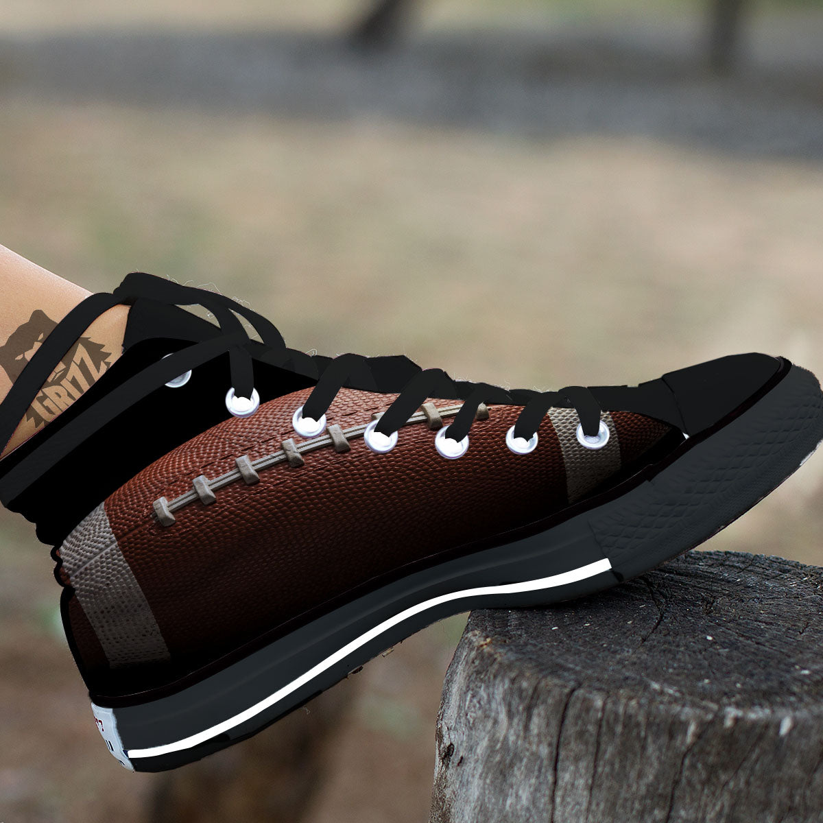 American Football Print Ball Black High Top Shoes-grizzshop