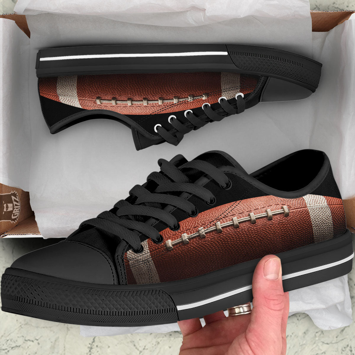 American Football Print Ball Black Low Top Shoes-grizzshop