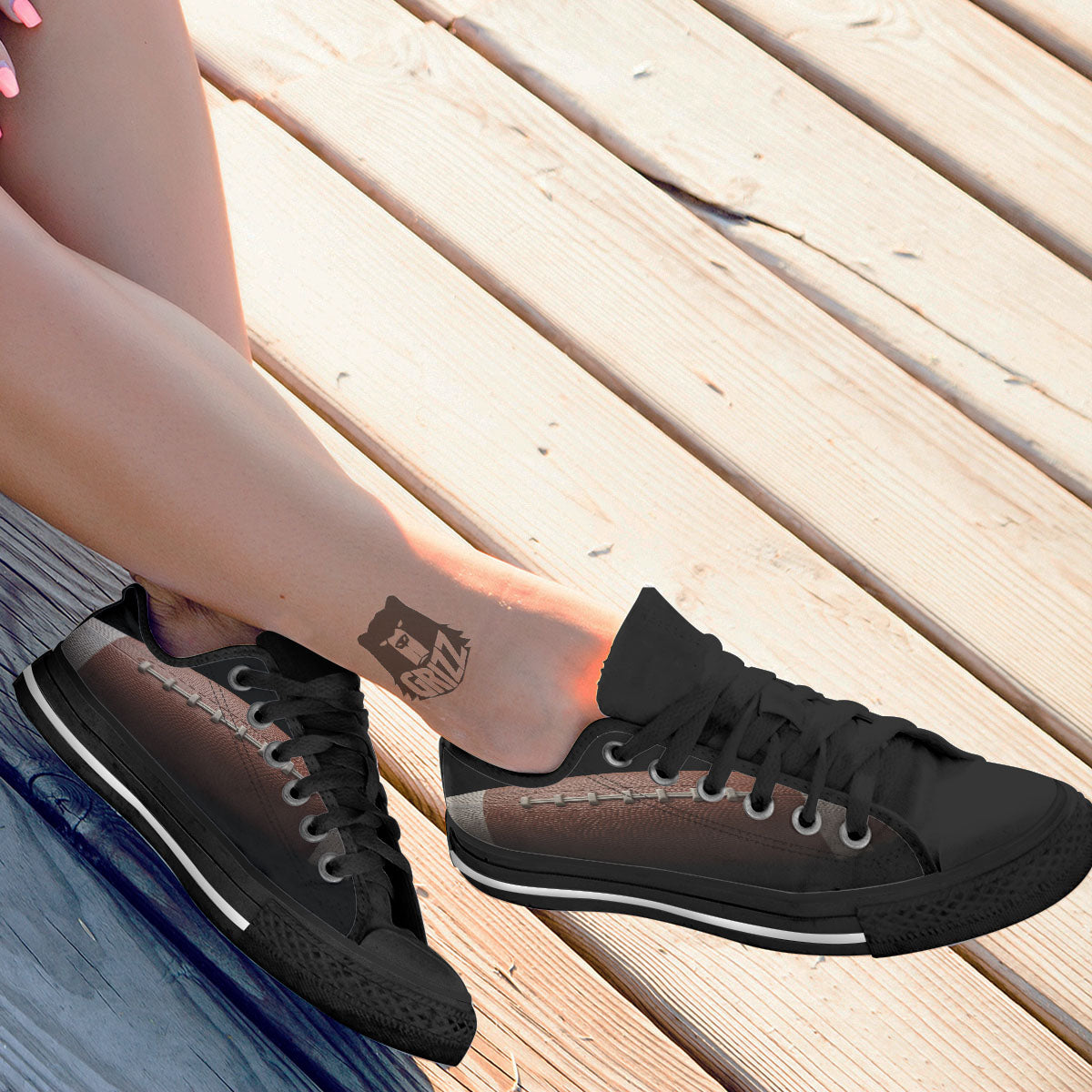 American Football Print Ball Black Low Top Shoes-grizzshop