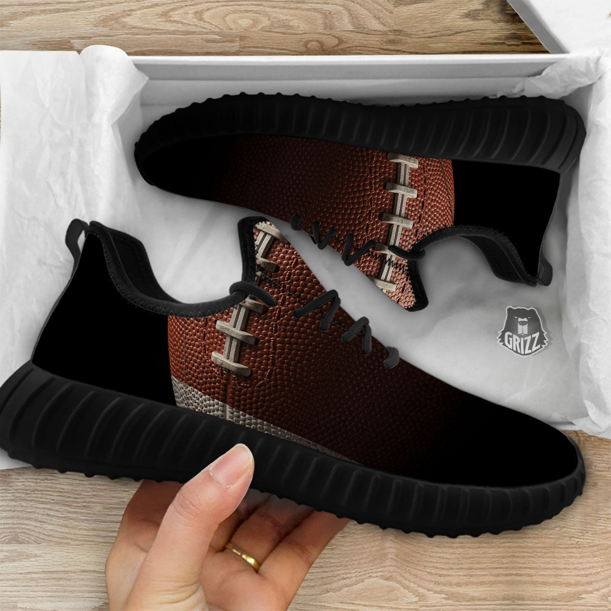 American Football Print Ball Black Walking Shoes-grizzshop