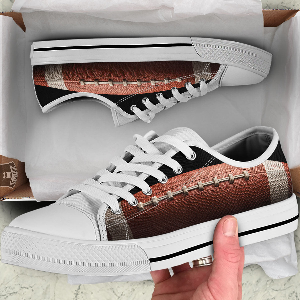 American Football Print Ball White Low Top Shoes-grizzshop