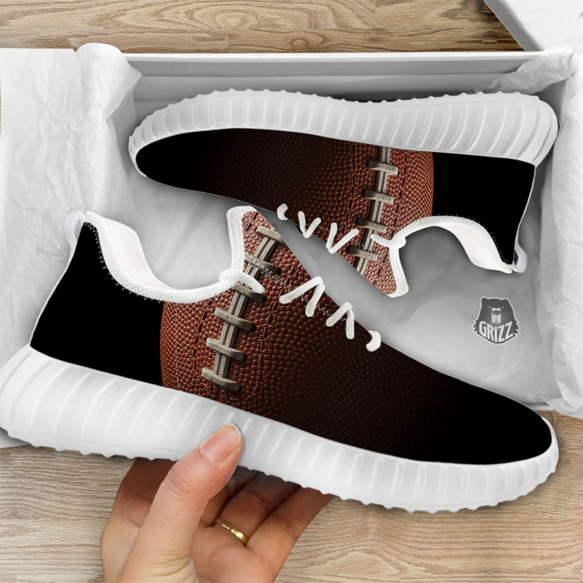 American Football Print Ball White Walking Shoes-grizzshop