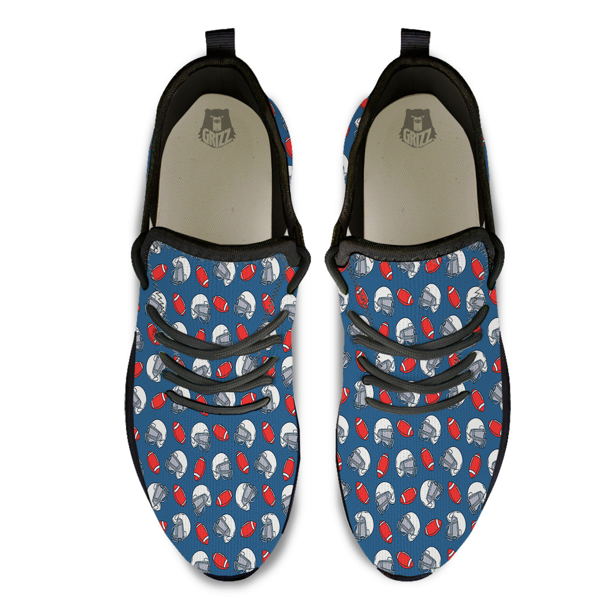 American Football Print Pattern Black Athletic Shoes-grizzshop