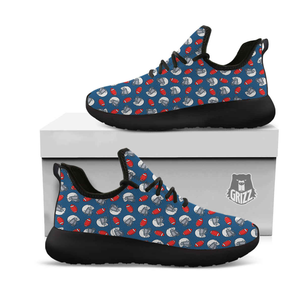 American Football Print Pattern Black Athletic Shoes-grizzshop