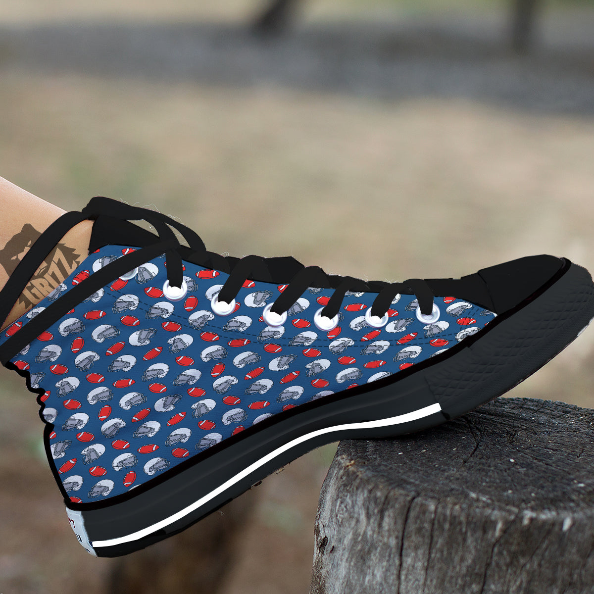 American Football Print Pattern Black High Top Shoes-grizzshop