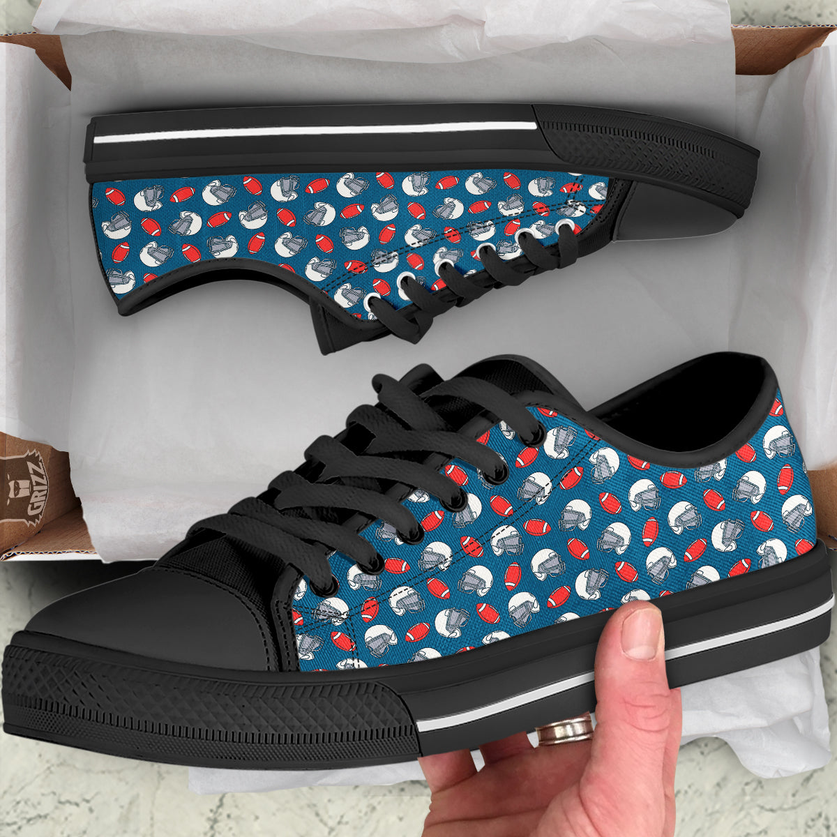 American Football Print Pattern Black Low Top Shoes-grizzshop