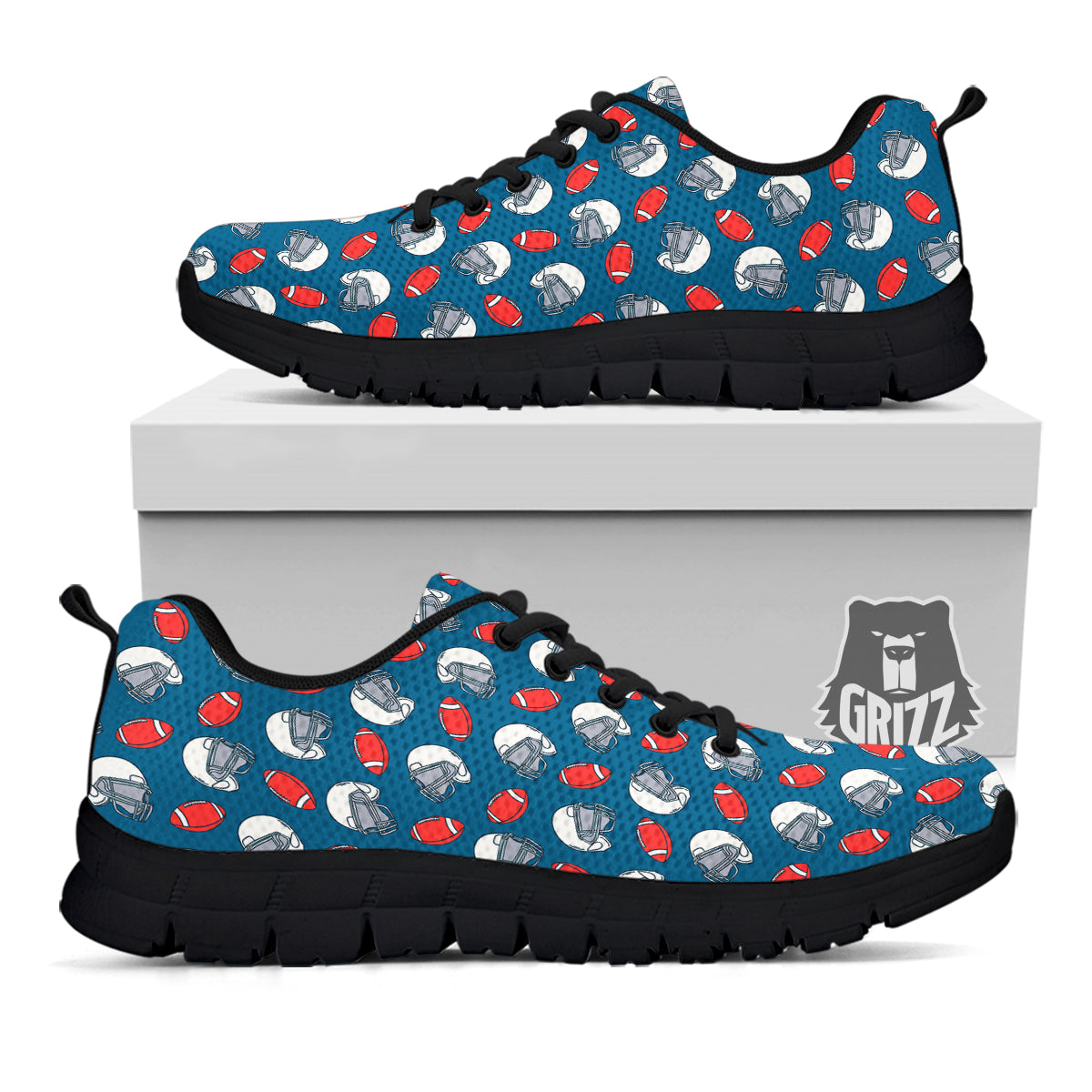 American Football Print Pattern Black Sneaker-grizzshop