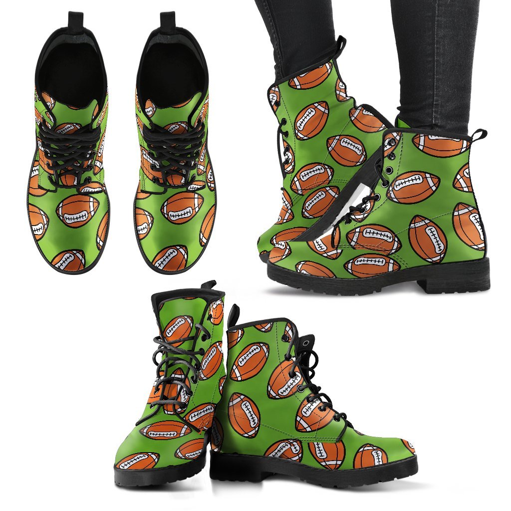 American Football Print Pattern Men Women Leather Boots-grizzshop