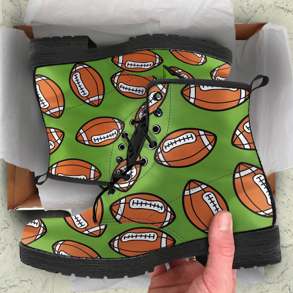 American Football Print Pattern Men Women Leather Boots-grizzshop