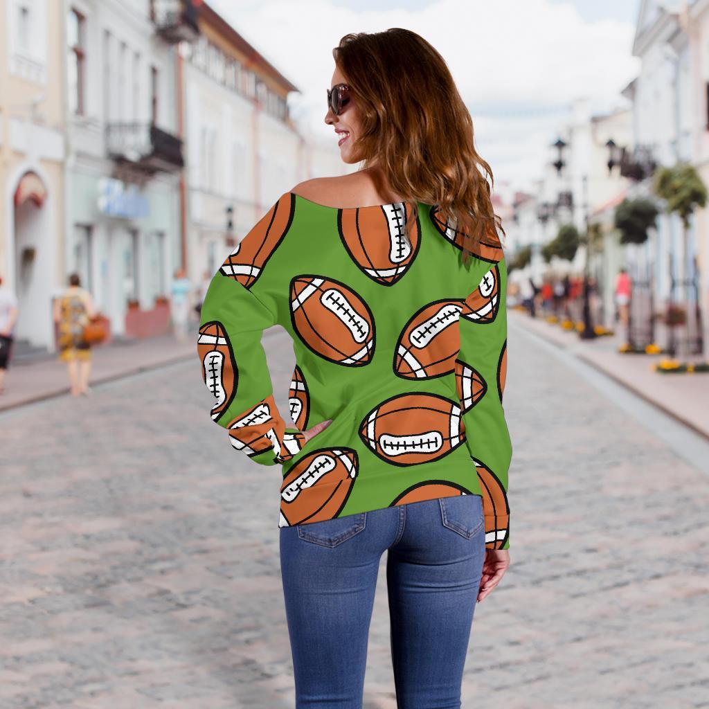 American Football Print Pattern Women Off Shoulder Sweatshirt-grizzshop