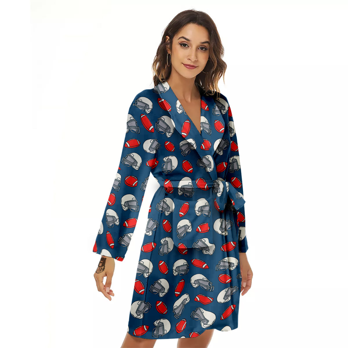 American Football Print Pattern Women's Robe-grizzshop