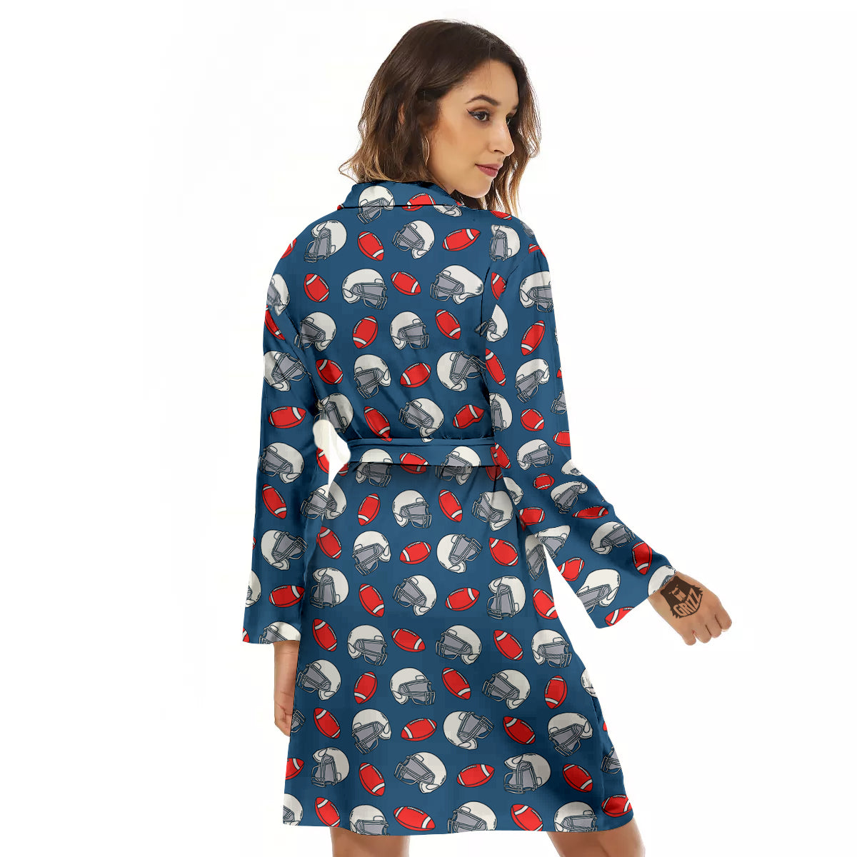 American Football Print Pattern Women's Robe-grizzshop