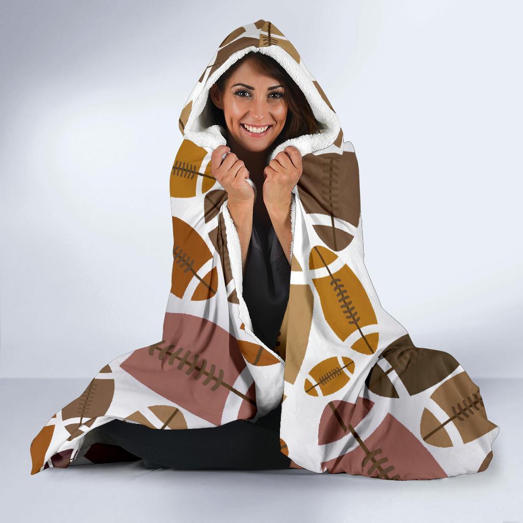 American Football Rugby Ball Pattern Print Hooded Blanket-grizzshop