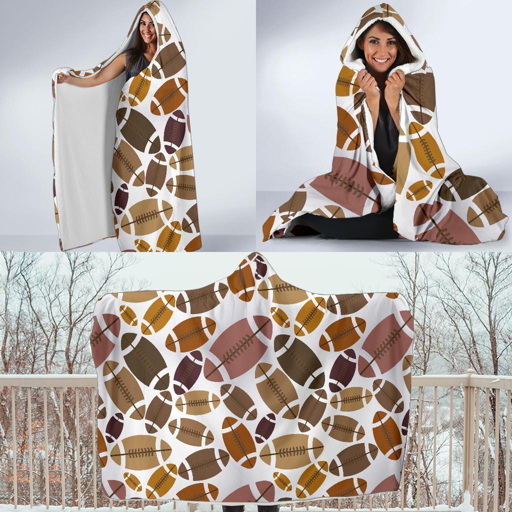 American Football Rugby Ball Pattern Print Hooded Blanket-grizzshop