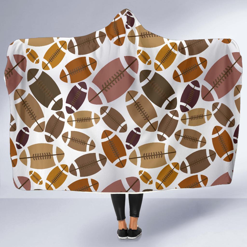 American Football Rugby Ball Pattern Print Hooded Blanket-grizzshop