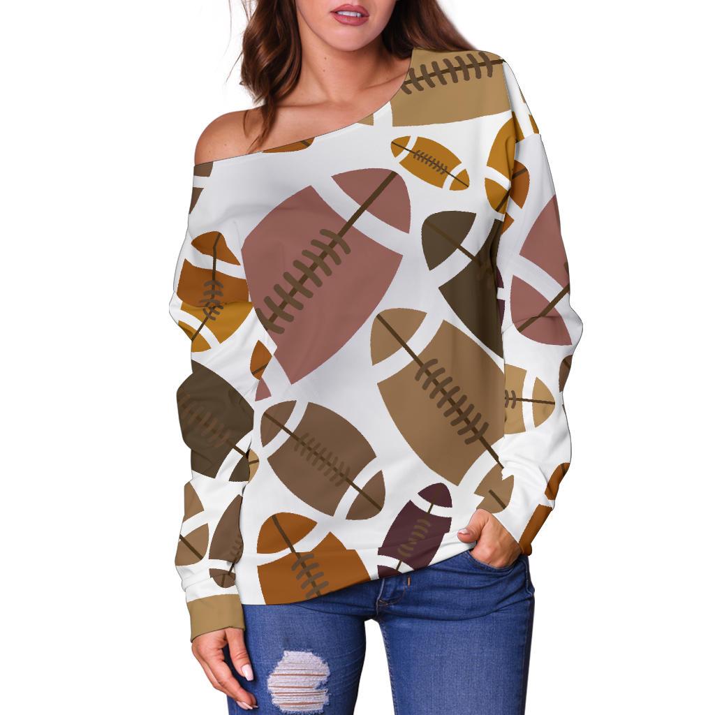 American Football Rugby Ball Pattern Print Women Off Shoulder Sweatshirt-grizzshop