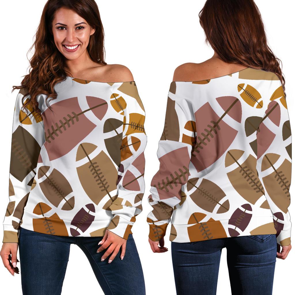 American Football Rugby Ball Pattern Print Women Off Shoulder Sweatshirt-grizzshop