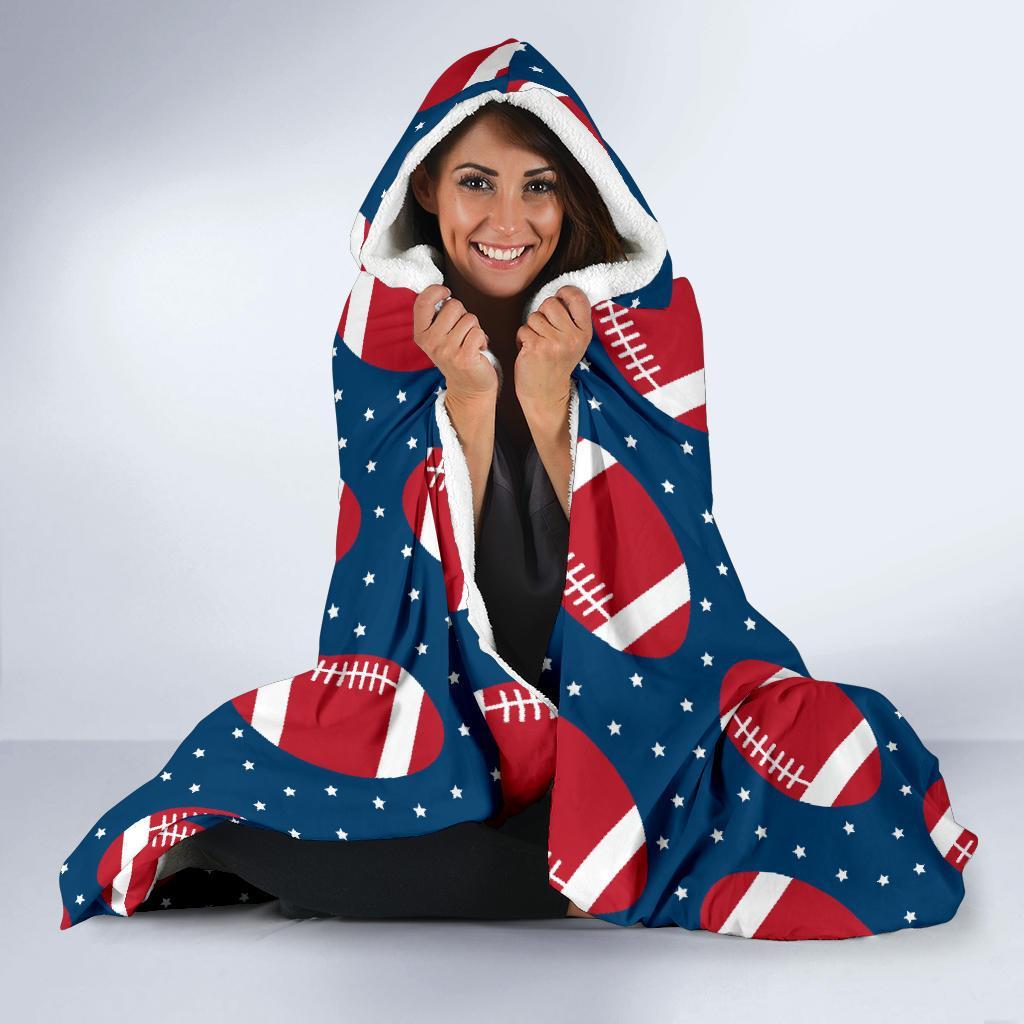 American Football Rugby Ball Print Pattern Hooded Blanket-grizzshop