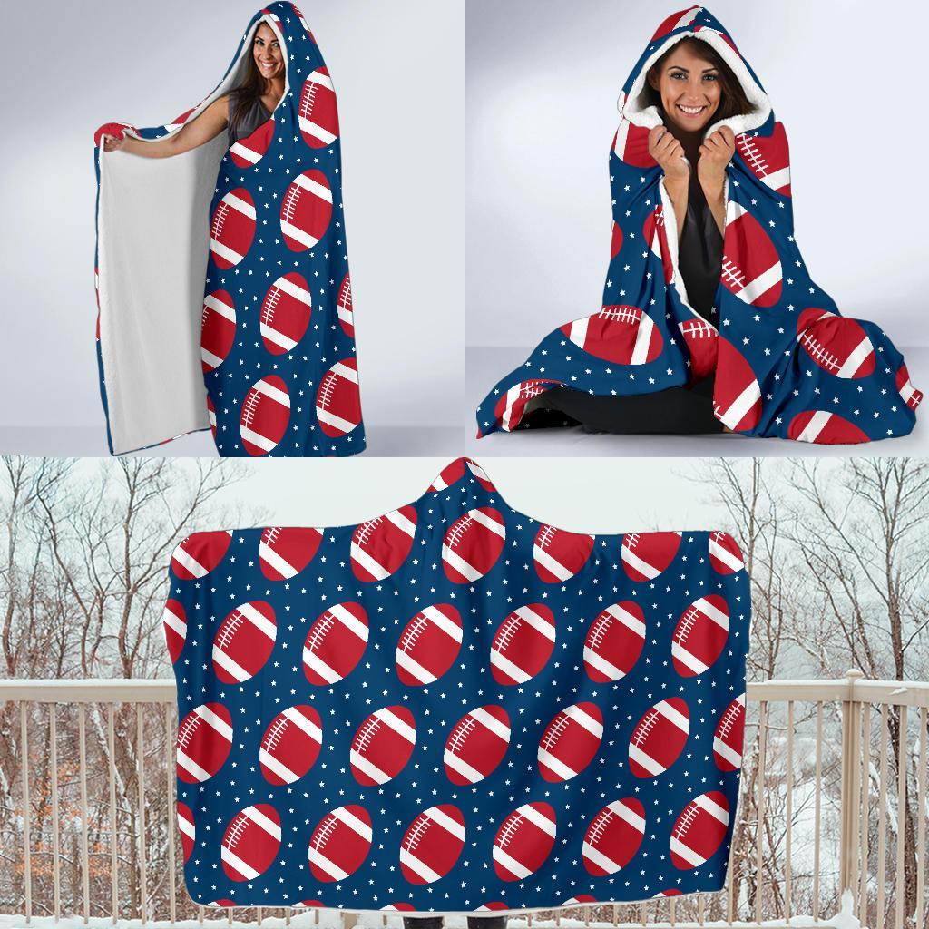 American Football Rugby Ball Print Pattern Hooded Blanket-grizzshop