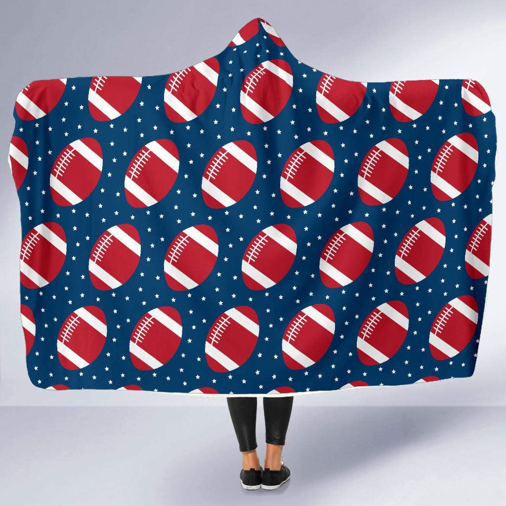 American Football Rugby Ball Print Pattern Hooded Blanket-grizzshop
