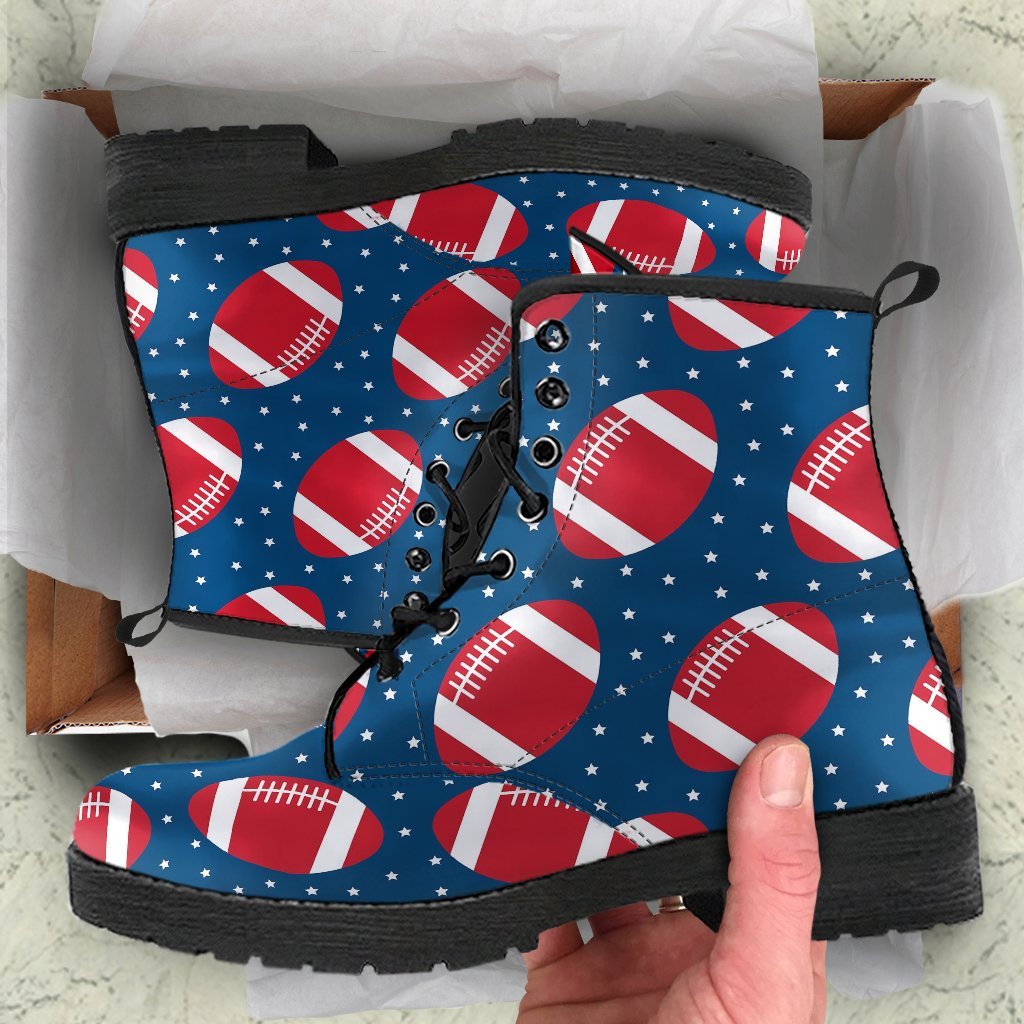 American Football Rugby Ball Print Pattern Men Women Leather Boots-grizzshop