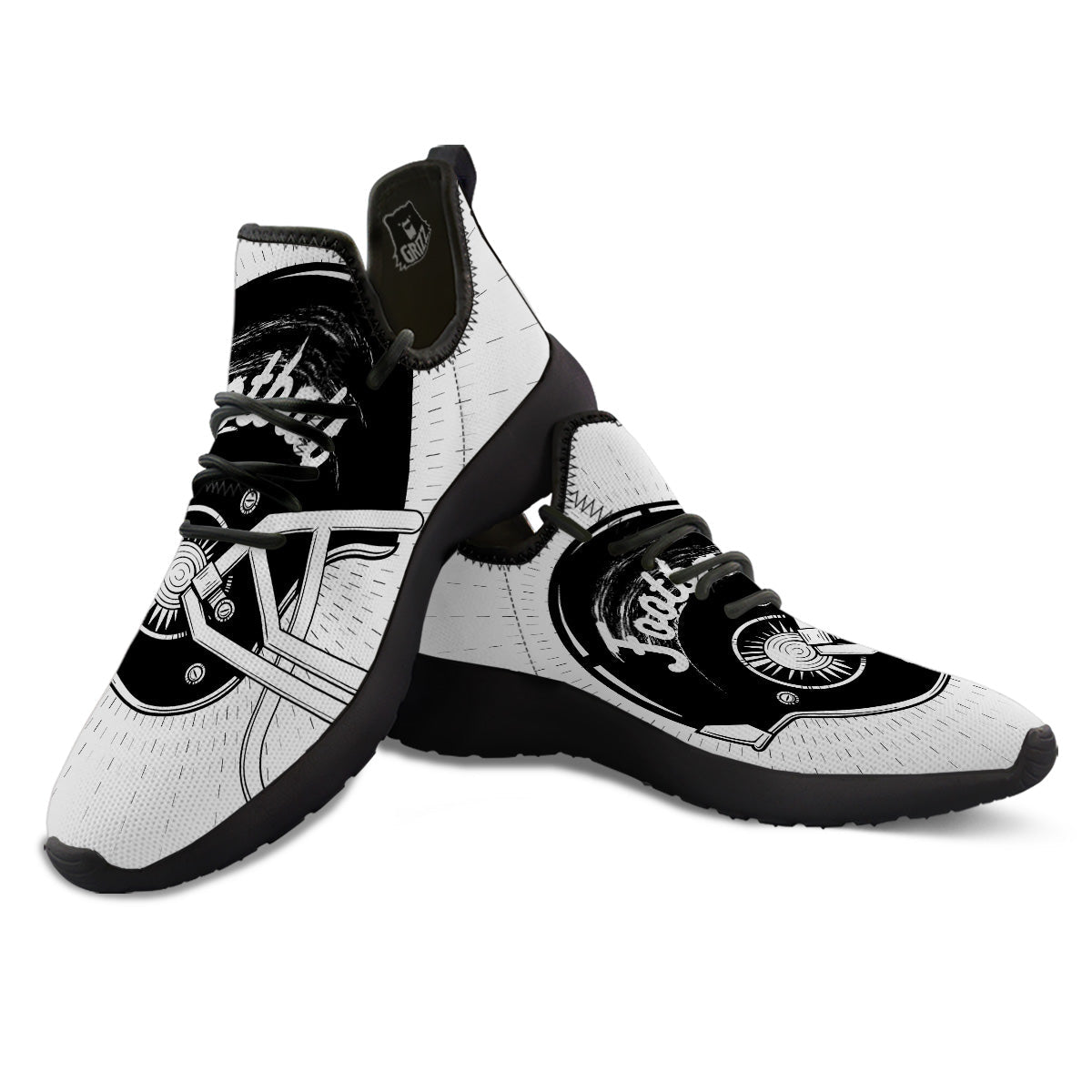 American Football White And Black Print Black Athletic Shoes-grizzshop