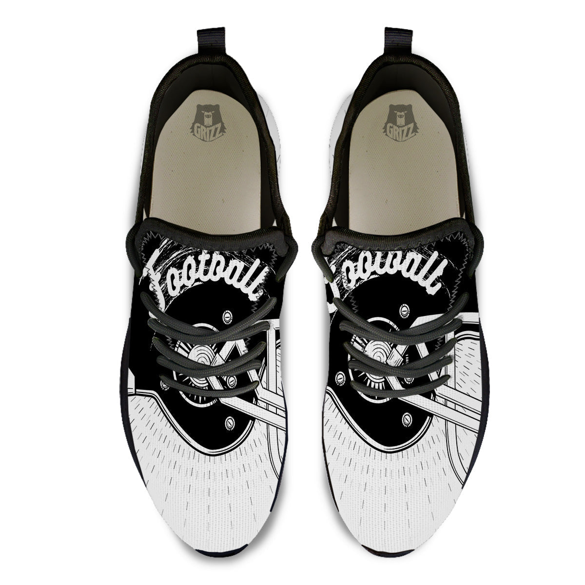 American Football White And Black Print Black Athletic Shoes-grizzshop