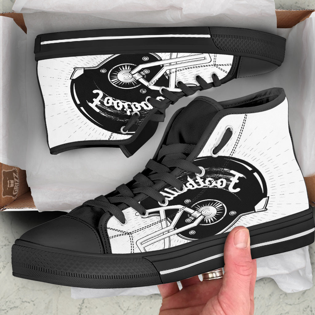 American Football White And Black Print Black High Top Shoes-grizzshop