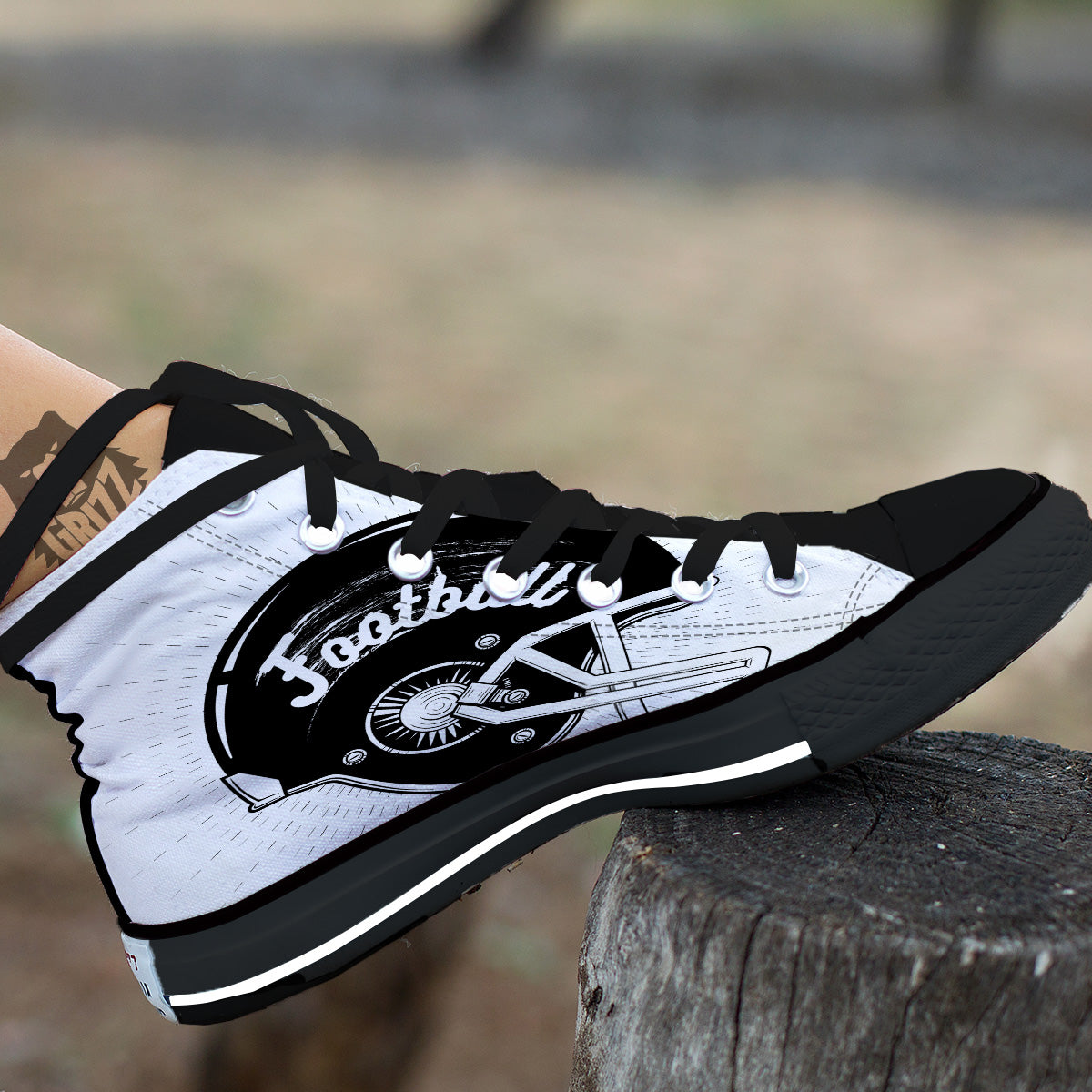 American Football White And Black Print Black High Top Shoes-grizzshop