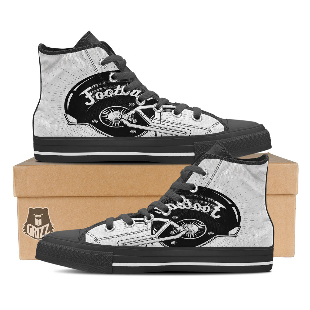 American Football White And Black Print Black High Top Shoes-grizzshop
