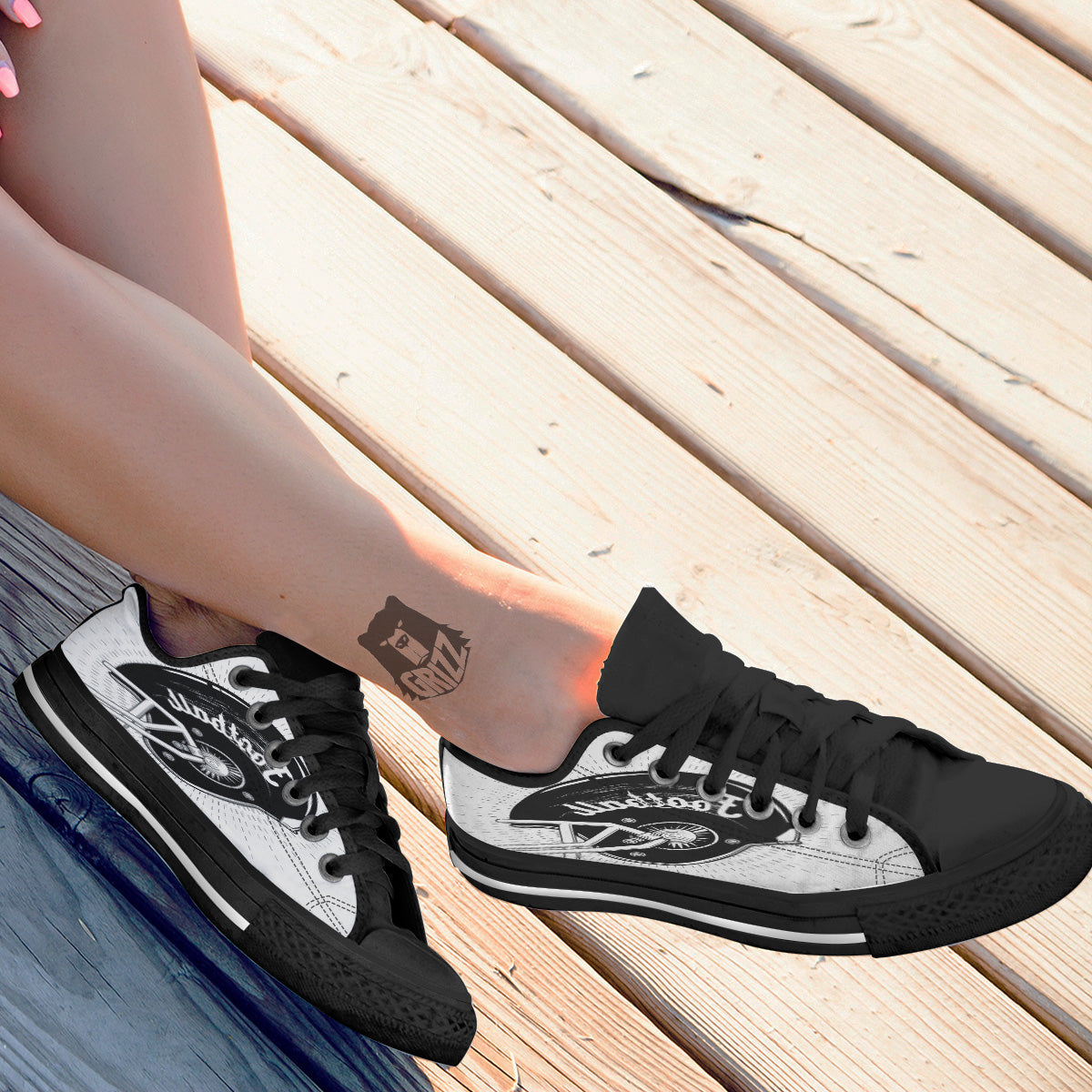 American Football White And Black Print Black Low Top Shoes-grizzshop