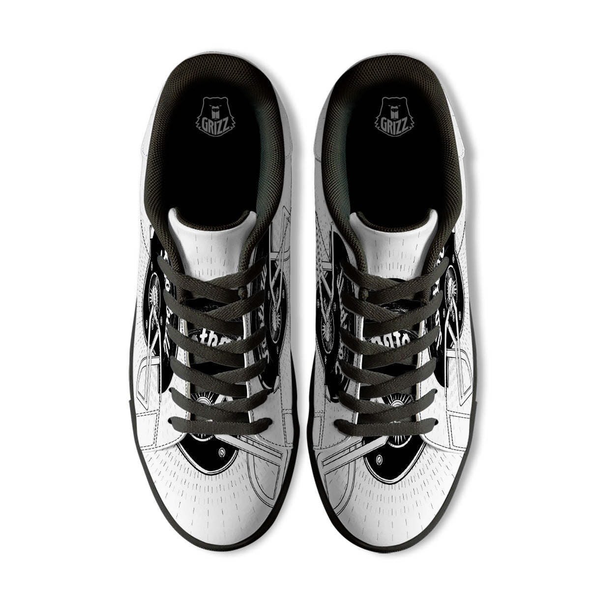 American Football White And Black Print Black Low Top Sneakers-grizzshop