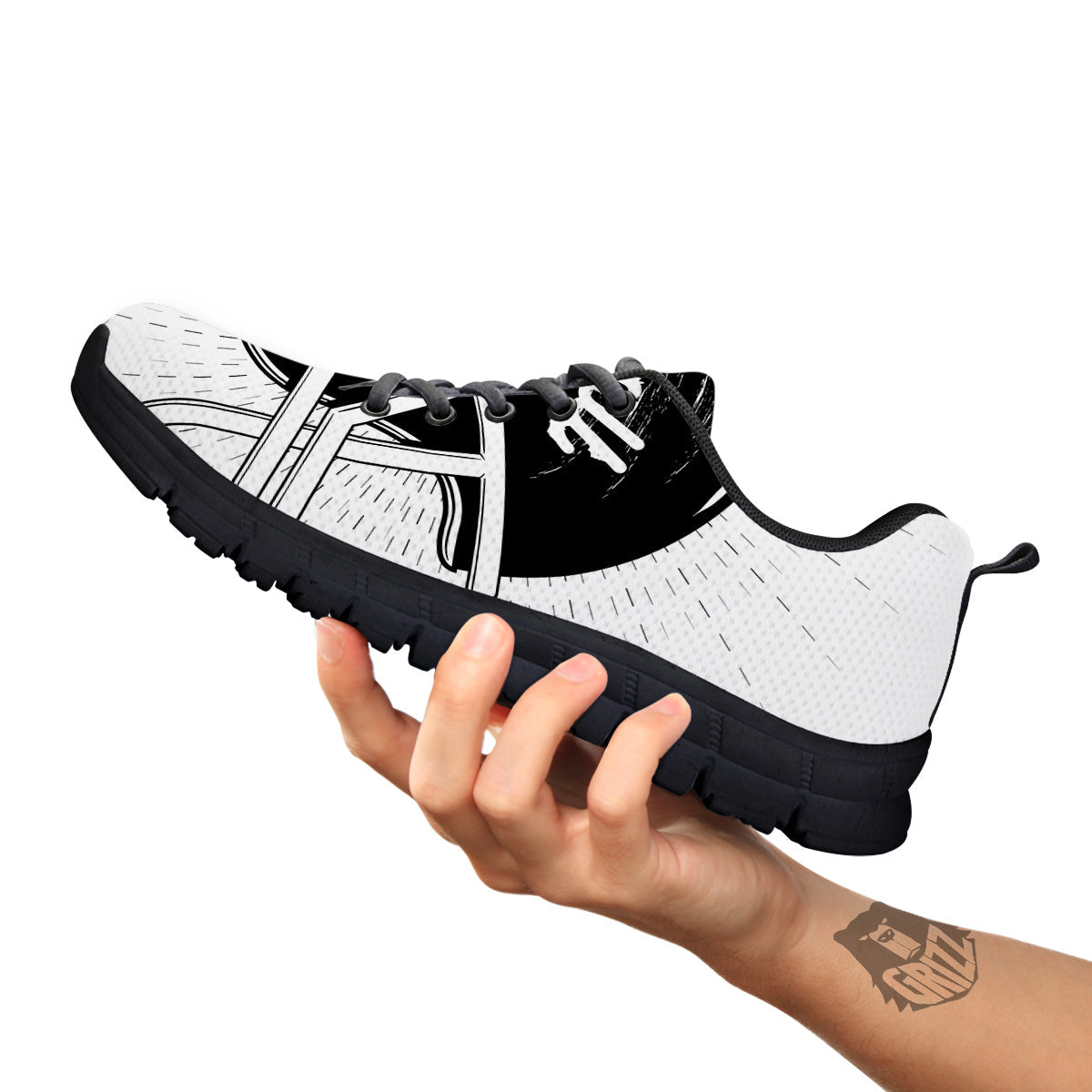 American Football White And Black Print Black Sneaker-grizzshop