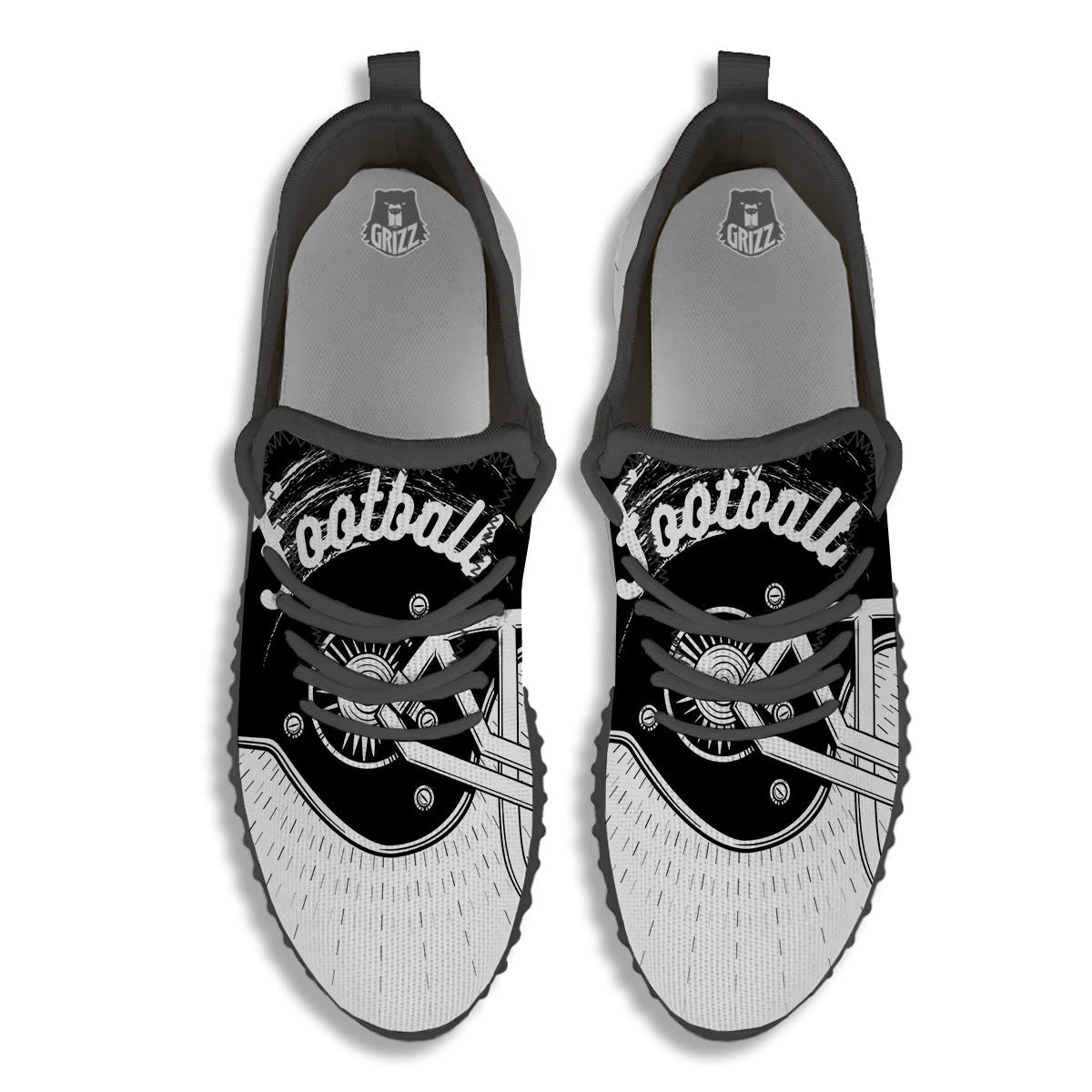 American Football White And Black Print Black Walking Shoes-grizzshop