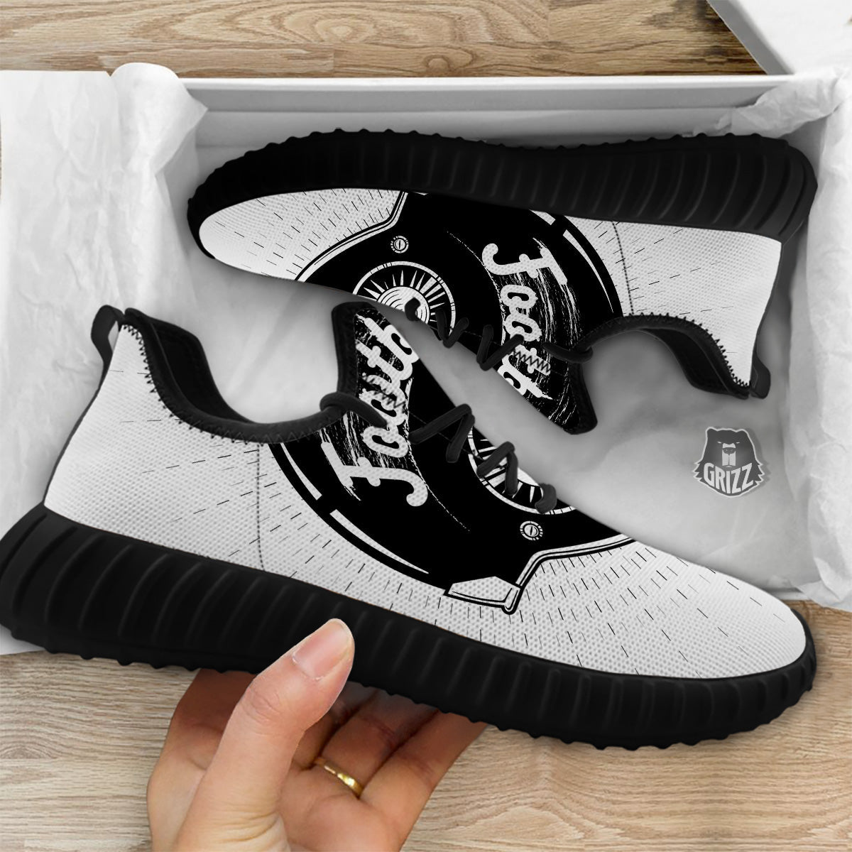 American Football White And Black Print Black Walking Shoes-grizzshop